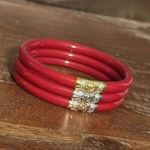 Budha Girl Three Kings All Weather Bangles in red. Size medium.
